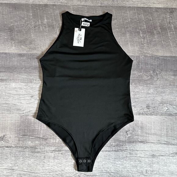 REORIA Ultimate Obsession Halter Bodysuit NEW Womens XL Black Snap Button - Picture 1 of 6